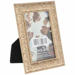 Antique Gold Floral Scroll Metal Frame - 2" X 3"